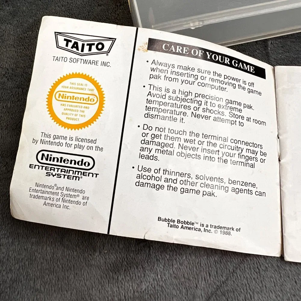 Nintendo NES Bubble Bobble Game Case Instruction Book Circle Seal Working